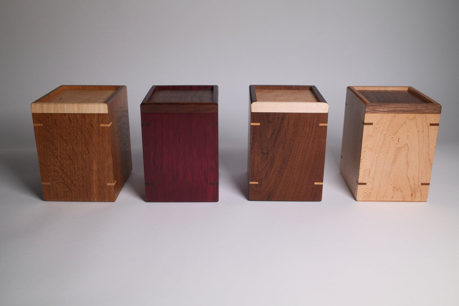 Handcrafted wooden Commander deck boxes made from solid hardwood